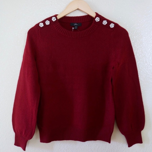NWT J. Crew Crewneck Sweater with Jeweled Buttons - Picture 4 of 8
